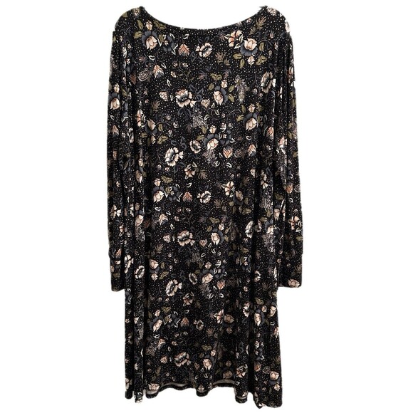 LOFT Dress Women’s Black Floral Fit & Flare Ultra Stretch Long Sleeve Sz 20-22 - Picture 3 of 9